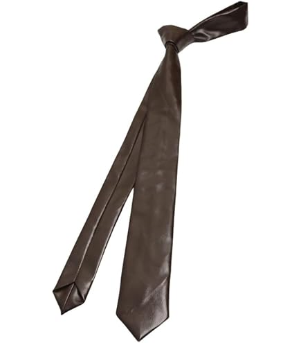 Men's Skinny Tie Handmade PU Leather Black Narrow Necktie at